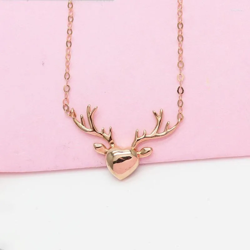 Chains 585 Purple Gold Plated 14K Rose Fashion In Elk Antler Necklace Pendant Heart-shaped Clavicle Chain Banquet Jewelry