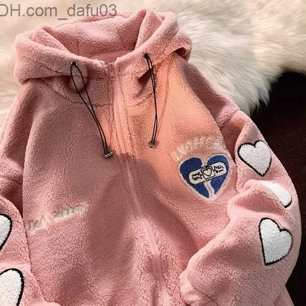 Hommes Hoodies Sweats Hiver Harajuku Nouvelle Veste À Capuche Femmes Épais Laine Velours Serviette Broderie Manteau Coréen Chaud Housse De Couette Veste Femmes Z230803