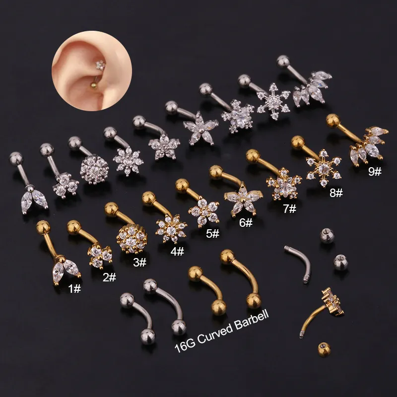 Labret Piercing Bijoux Courbe Zircon Sourcil Cristal CZ Cochléaire Ongles En Acier Inoxydable Creative Mode Anneau D'oreille En Gros Corps Bijoux 230802