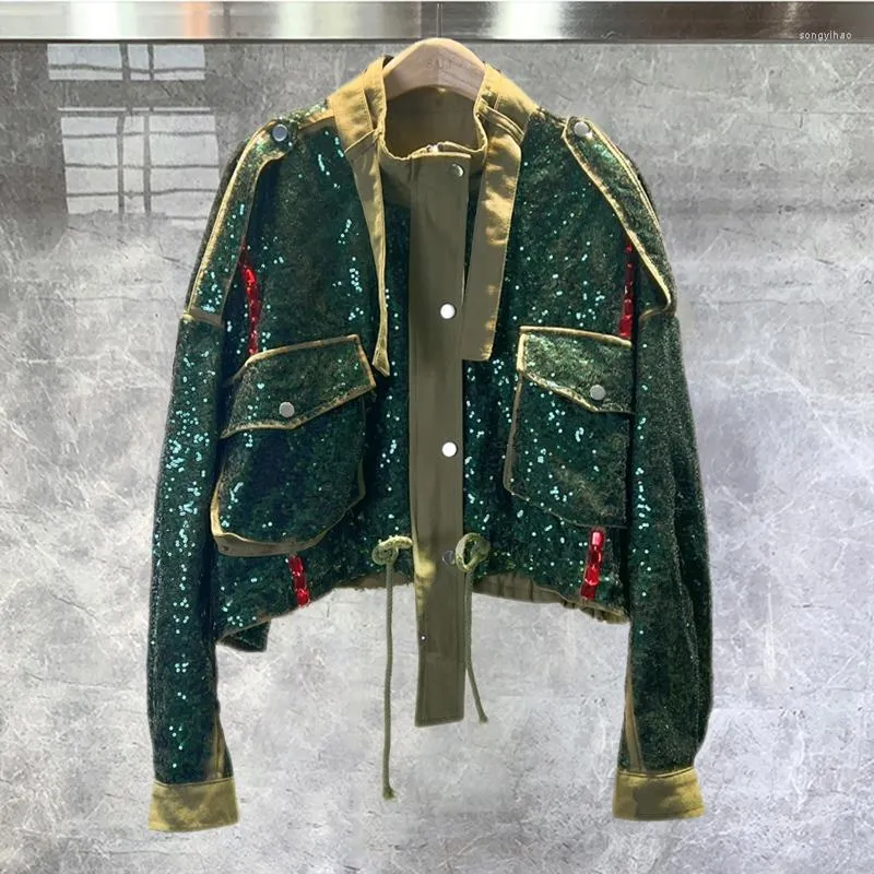 Men's Jackets Fall High Quality Workwear Jacket Women Short Fashion Sequin Studded Ins Foreign Style Shiny Stage Costumes