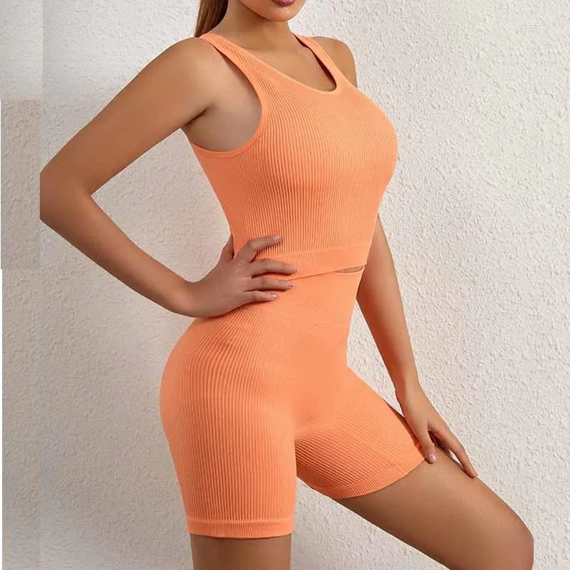 Women's Tracksuits Workout Sets For Women 2 Piece Seamless Ribbed Crop Tank High Waist Shorts Yoga Outfits With Sports Bra Gym Set Clothes