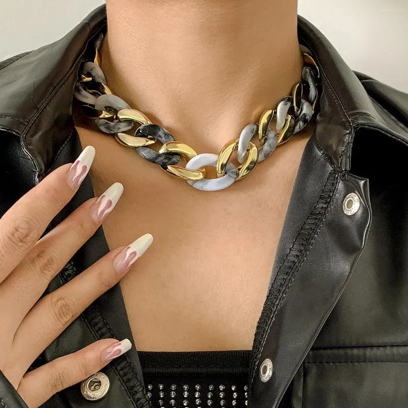 Girocollo in acrilico grosso collane spesse per donna resina vintage Miami cubano lungo collier gioielli Hip Hop Rock femminili