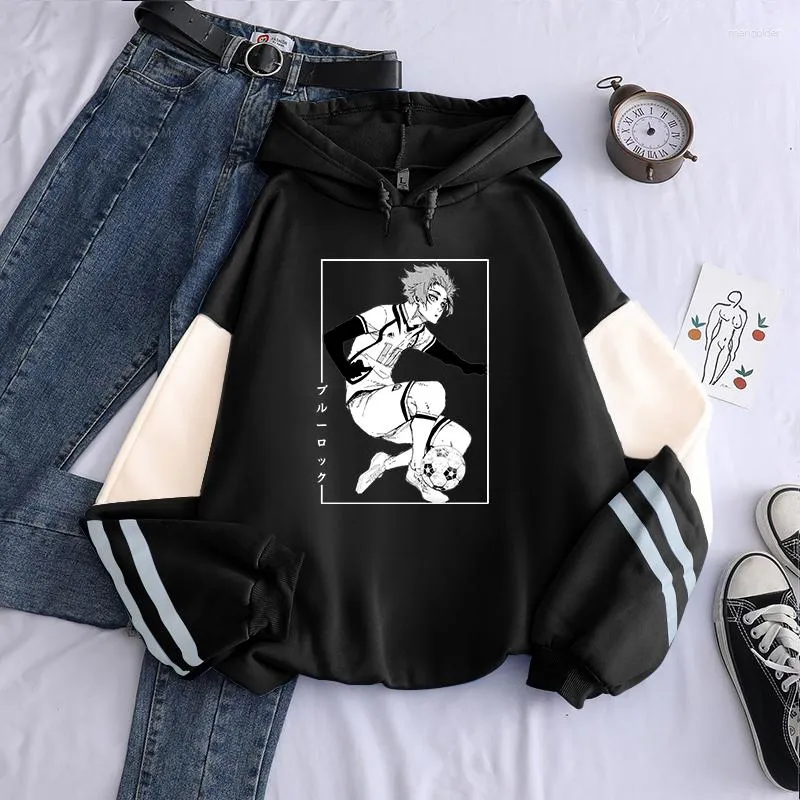 Moletons masculinos BLUE LOCK Engraçado Anime Homens Mulheres Itoshi Sae Retro Cartoon Primavera Outono Moda Oversized Crewneck Patchwork Sweatshirts