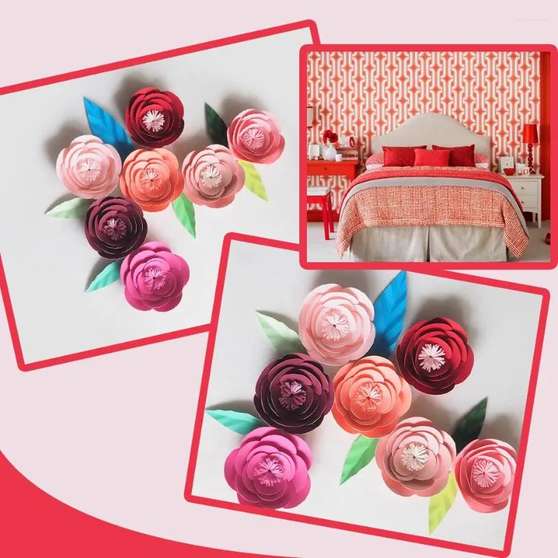 Dekorative Blumen DIY Mini Papier Künstliche Hochzeit Fleurs Artificielles Hintergrund Rose 7PCS 6 Blätter Schlafzimmer Wand Deco Mix