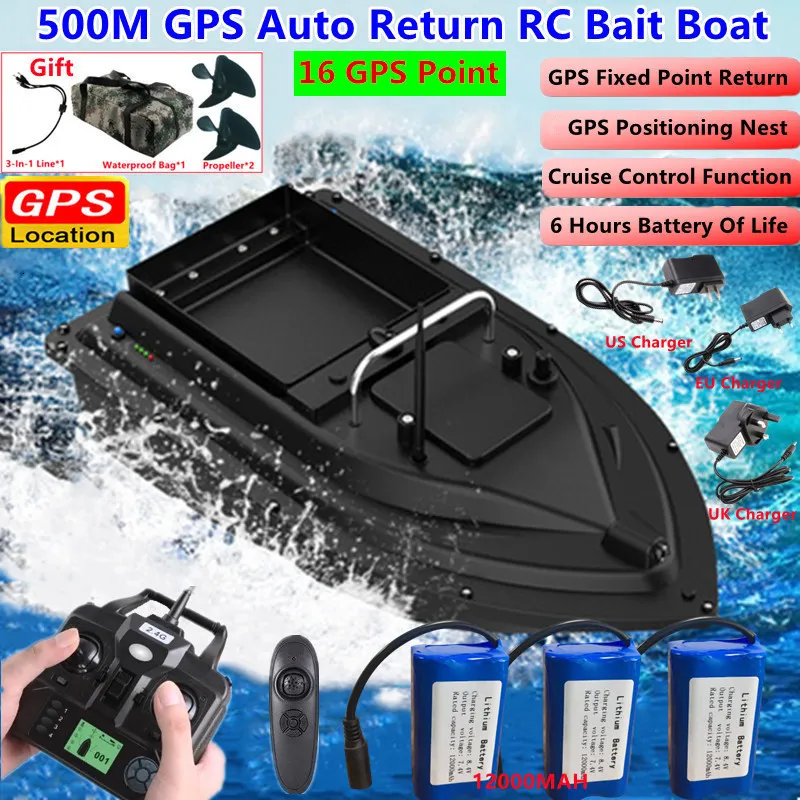 Barche elettriche / RC 16 GPS Nest Telecomando ad alta velocità impermeabile RC Bait Boat 2KG Caricamento 500M Crociera a velocità fissa Luce notturna Barca da pesca RC 230802