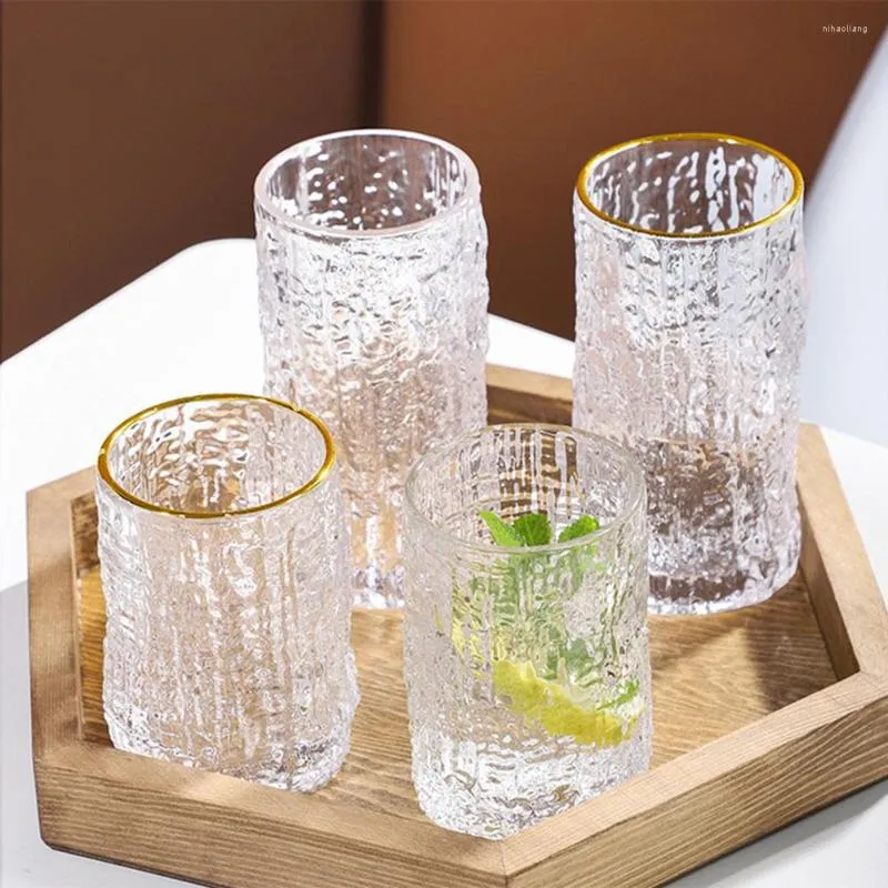 Wine Glasses Ins Bark Pattern Gold Rim Glass 290ml 340ml Cold Drink Beverage Tumbler Nordic Restaurant Juice Coffee Water Cup Milk Drinkware