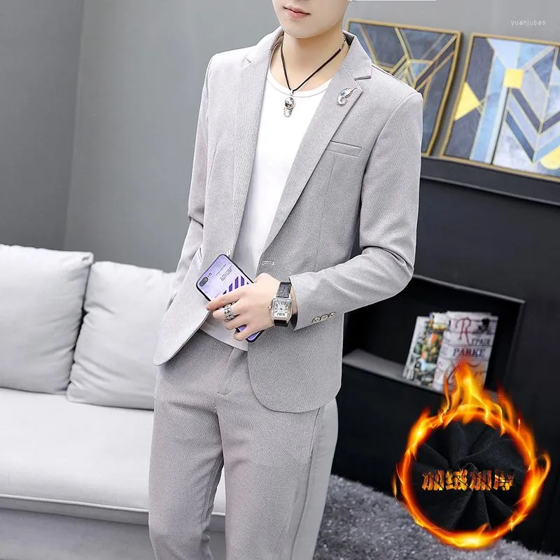 Men's Suits 2023Autumn And Winter Padded Thickening (suit Trousers) Fashion Handsome Two-piece Suit Formal Jacket Top
