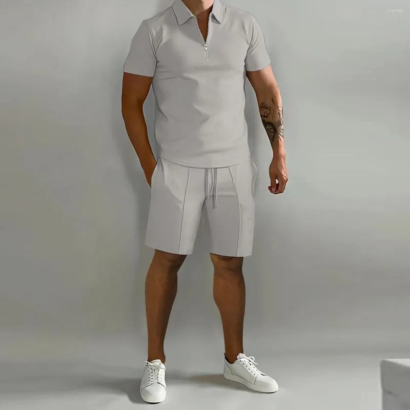 Survêtements pour hommes été à manches courtes mince revers chemise Shorts de sport 2 pièces vêtements de sport solide décontracté Jogging costume