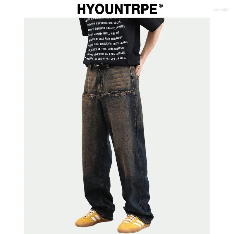 Men's Jeans Mens Retro Wash Denim Baggy Pants Unisex Hip Hop Fashion Front Pocket Streetwear Harajuku Loose Straight Y2k Joggers