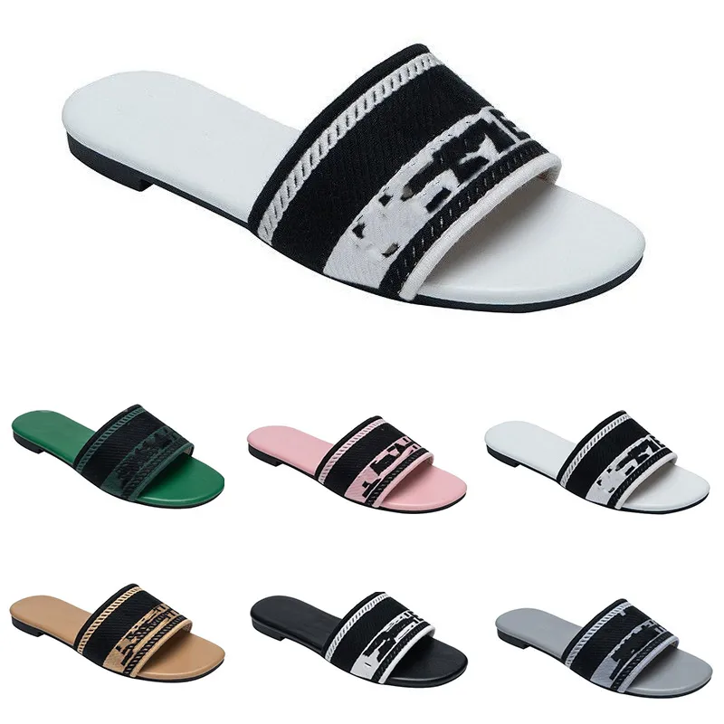 Vrouw Geborduurde Stoffen Slides Slippers Zwart Beige Multicolor Borduurwerk Muilezels Dames Thuis Flip Flops Casual Sandalen Zomer Leer Platte Slide Rubberen Zool b4