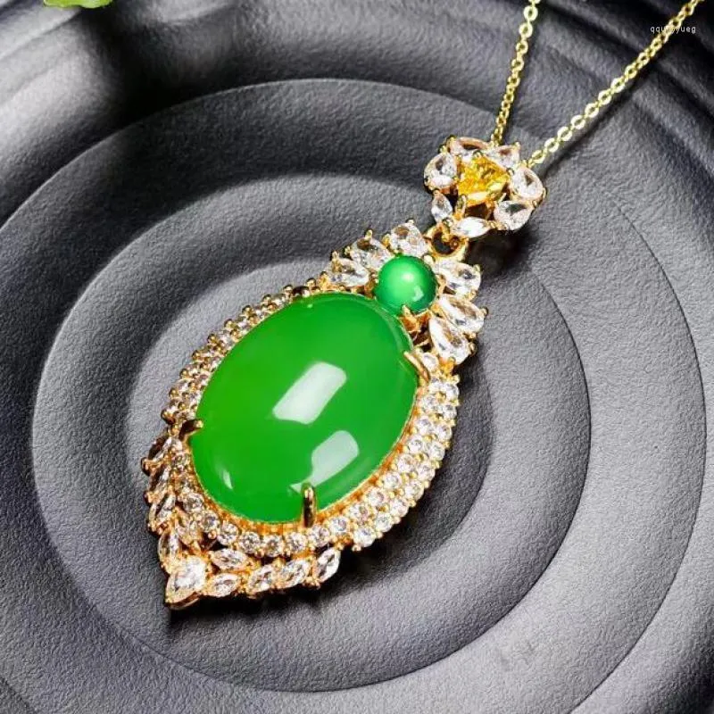 Pendants Natural Green Jade Necklace Women Fine Jewelry Genuine Myanmar Jadeite Zircon Luxury Pendant Necklaces For Girlfriend Mom Gifts