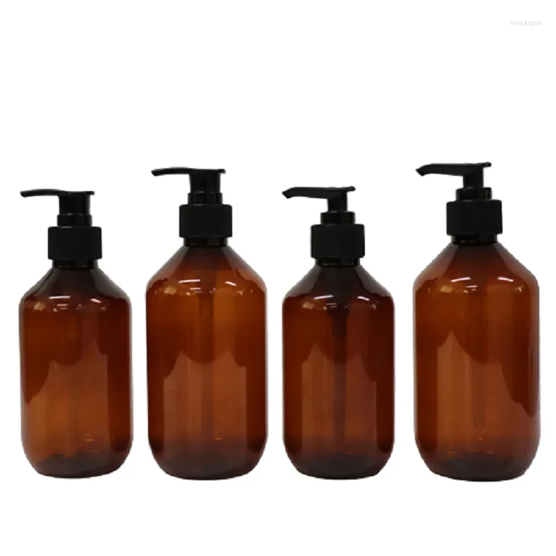 Butelki do przechowywania butelka PMPE 12PCS przezroczysty brązowy plastikowy wrychotter Pet 300 ml 400 ml pojemnik kosmetyczny do napełniania czarnego szamponu balsamowego