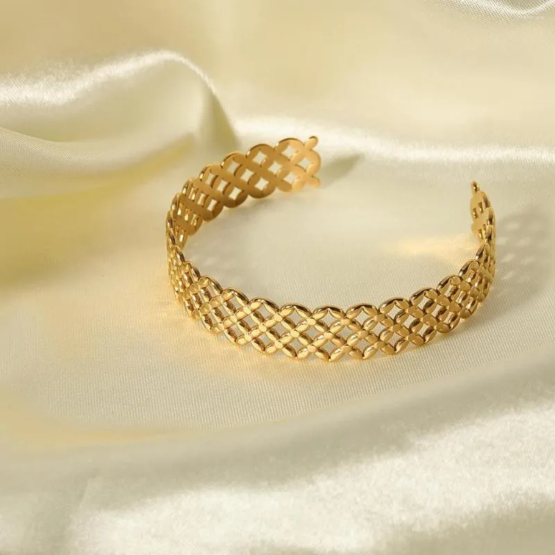 Bangle Stainless Steel Hollow Mesh Design Opening Couple Bracelet For Men And Women