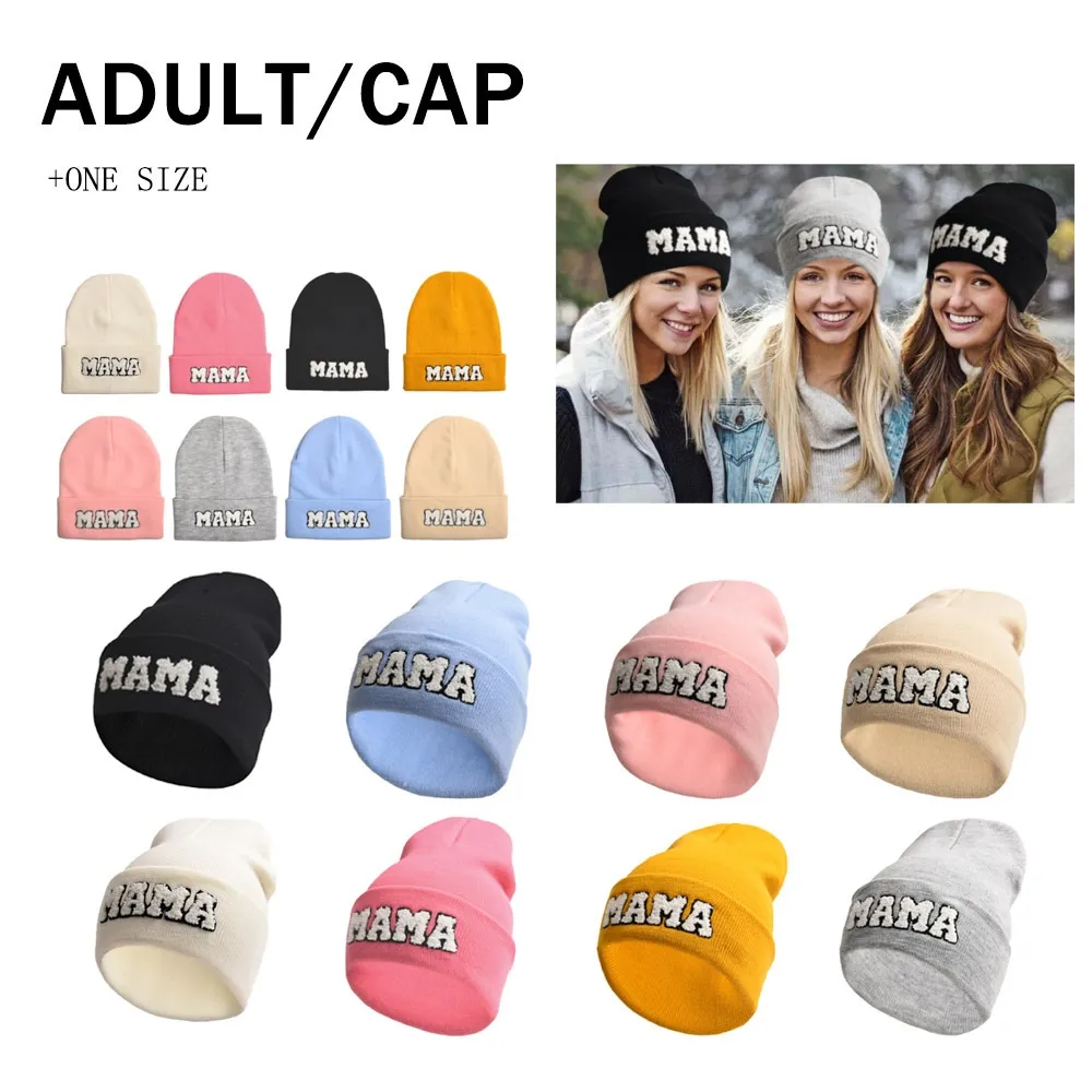 Party Hats Winter Mama Letter Mini Wool Acrylic Knitted Caps Women Solid Color Skullies Beanies Hip Hop Outdoor Warm for Girl Gift Ski Hat Q401