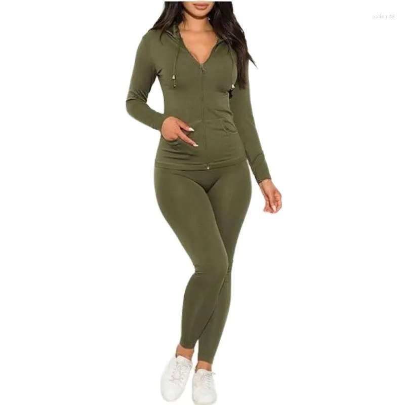 Conjunto de Moletons Femininos Dois Cortes Verão Outono Mulher Armada Longa Vestido Ritsleting Saco Jaqueta Esportiva Legging Cocok Roupas Elásticas para Treino