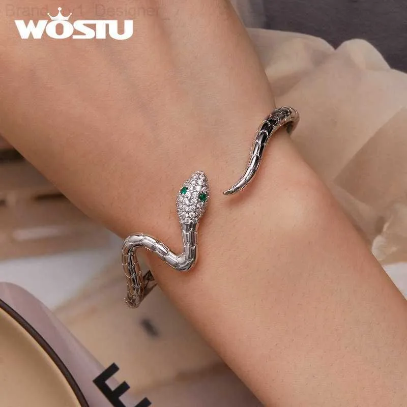 Charm Bracelets WOSTU Silver Color Classical Snake Open Bangle