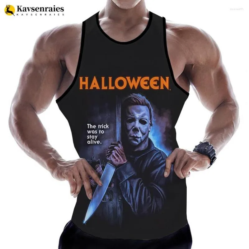 Regatas masculinas Terror Halloween Michael Myers 3D Homens Mulheres Verão Casual Camisas sem mangas Streetwear Camisetas grandes