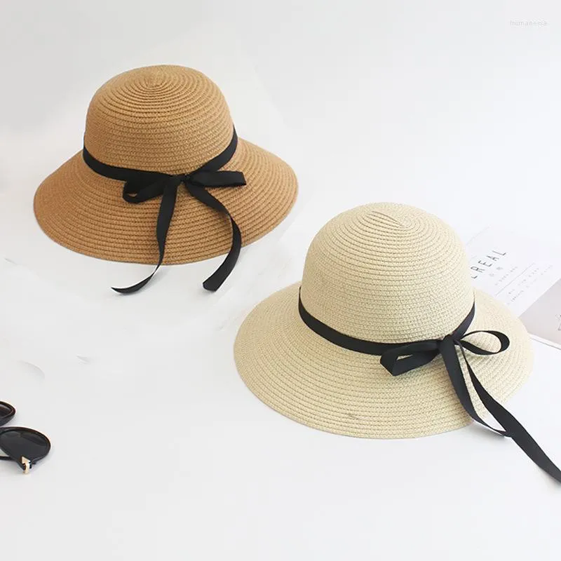 Brede rand hoeden opvouwbare zomer stevige hoed dames vrijetijdszon zwart vlinder strand feestje cadeau