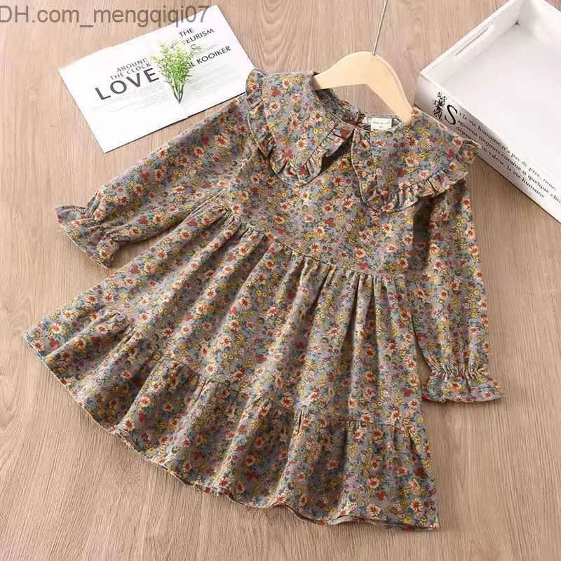 Flickans klänningar herrbadkläder Laura Coles vinter Ny ankomst Girls klänning långärmad Peter Pan Neck Ruffled Flower Cute Baby Dress Tank TOP 18M-7T Z230803