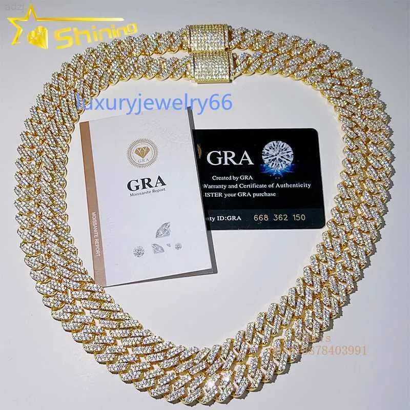 Colar corrente de moissanite Pass Diamond Tester Corrente cubana 925 prata banhada a ouro 10K Iced Out