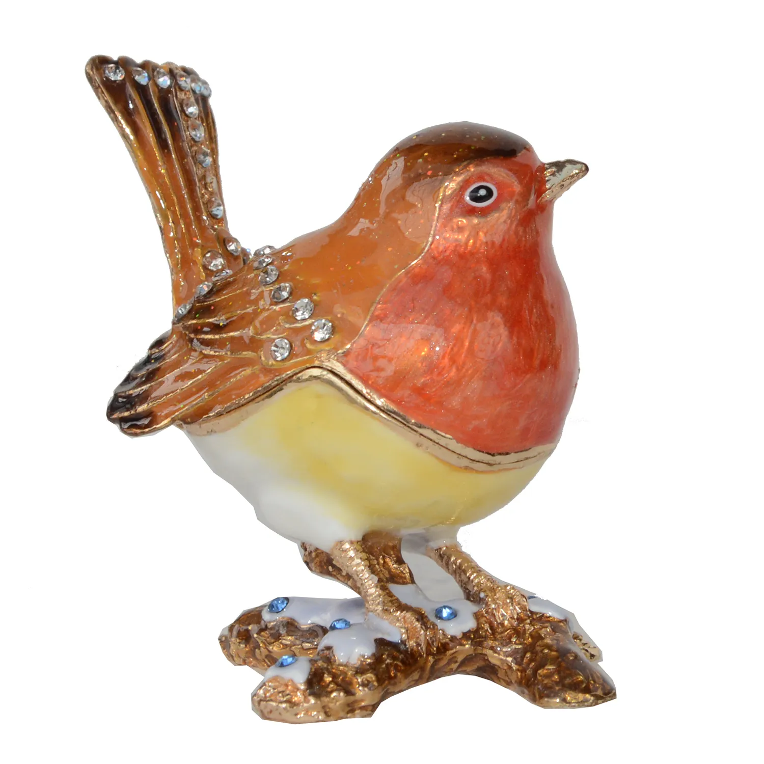 Decorative Objects Figurines Crystal Bejeweled Robin Bird Trinket Box Jewelry Organizer Home Decoration Collectible Gifts Keepsake 230802