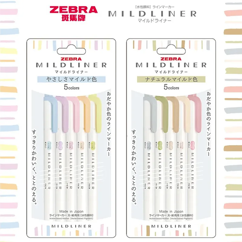 Markers 51025pcs Japan Zebra WKT7 Mildliner Double Ended Twin Tip Highlighter Set School Pastell Light Color 5C RC NC 230803