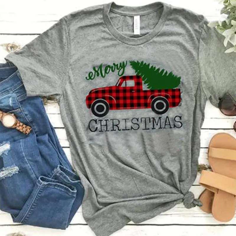 T-shirt da donna T-shirt invernali da donna T-shirt da donna T-shirt da donna Top a maniche corte T-shirt stile Buon albero di Natale