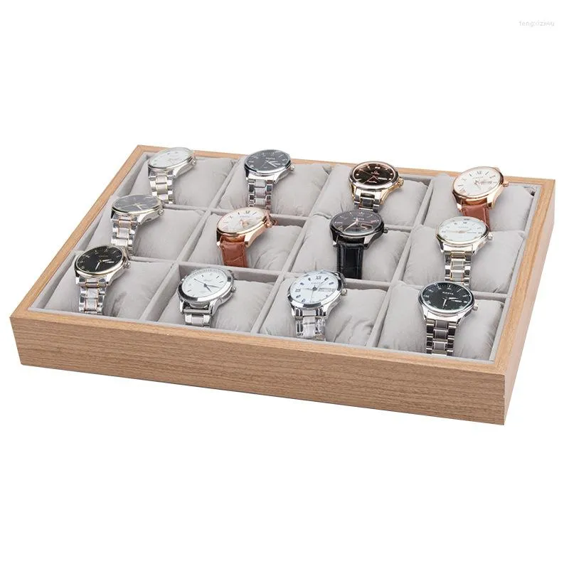 Boîtes de montres boîte de rangement en bois pour hommes 12 fentes organisateur montres-bracelets mécaniques plateau présentoir Collection accessoire