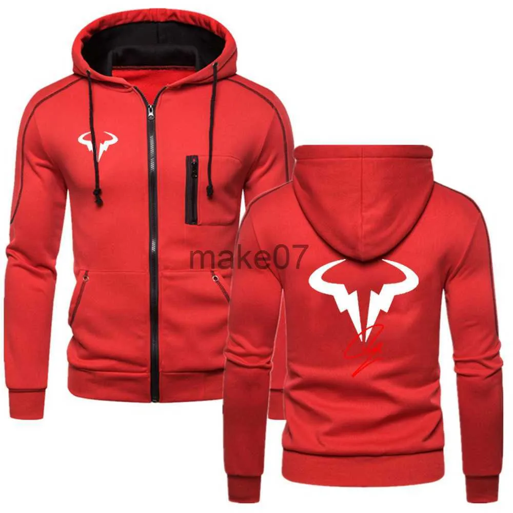 Herrtröjor tröjor Rafael Nadal Tennis Player 2023 Spring Solid Color Sweatshirts Men hoodies Håll varma blixtlås Male dragskontröjor.