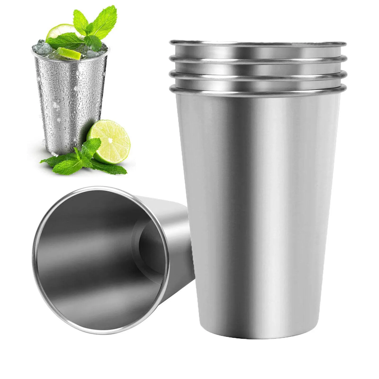 5 Pack 16 Ounce Stainless Steel Pint Cups Tumbler Cups Metal Drinking Glasses