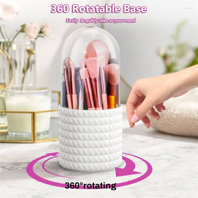 Boîtes de rangement Makeup Brush Stetrage EST Dustroproping Imperproof 360 Rotation Cosmetics Maling Up Organizer avec couvercle pour la vanité