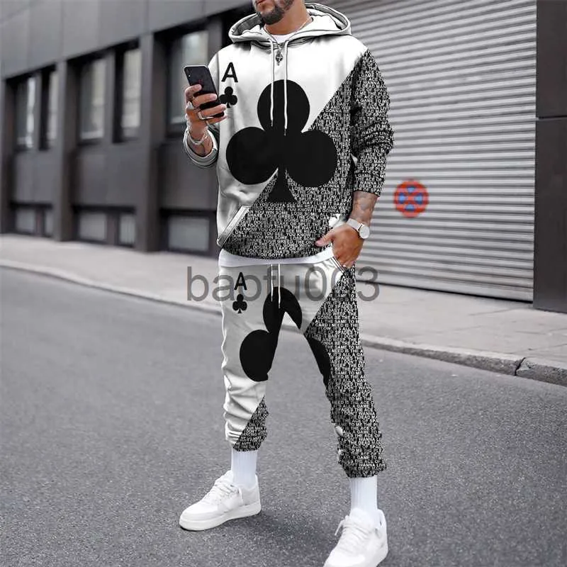 Erkeklerin Terzini Oynatma Kartı 3D Baskılı Hoodie Pantolon Erkek Sonbahar ve Kış Sıradan Sweashirt kazak Erkek Terzini Set Erkek Giyim Takım J230803