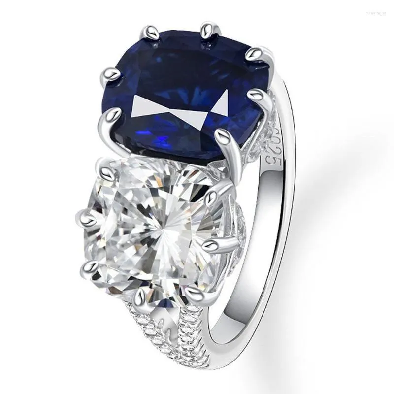 Cluster Rings Shop Luxo 925 Sterling Silver 5CT Sapphire High Carbon Diamonds Gemstone Jóias Anel de Noivado de Casamento Atacado