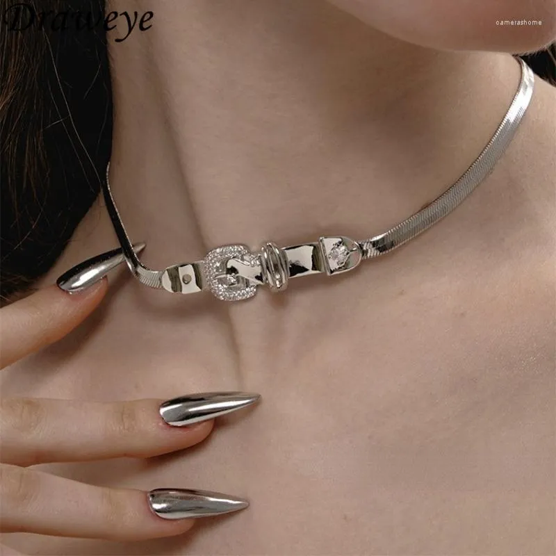 Choker Draweye Silver Color Necklace for Women Belt Y2K Accessoires Vintage Hiphop Punk Style Collares Para Mujer Glansende sieraden