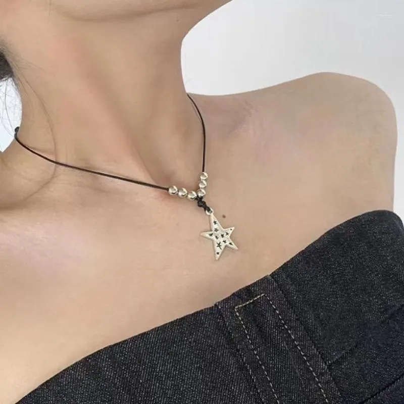 Pendentif Colliers Simple Style Coréen Kpop Étoile Pentagramme Collier Pour Femmes Egirl Hip Hop Corde Chaînes 2023 Mode Bijoux Partie