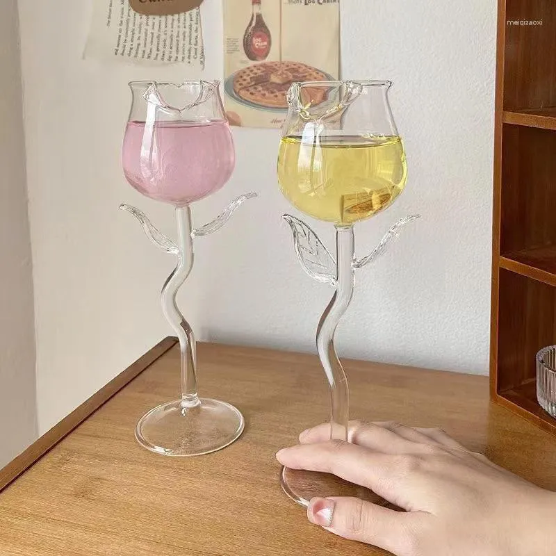 Rose Shaped Wine Glass Covers With Colored Leaves 150/400ml Goblet Cocktail Cup From Meiqizaoxi