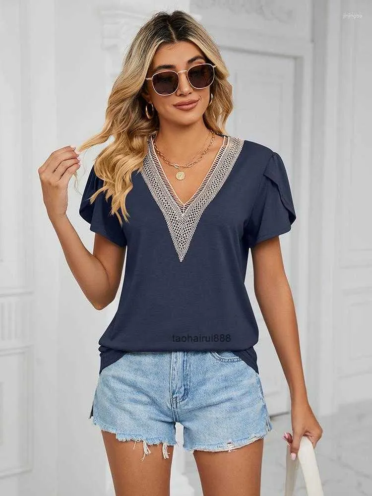 Женские футболки для летнего короткого рукава для женщин мода v Nece Elegant Casual Ladies Plus Size Tee Tee Tee Tops