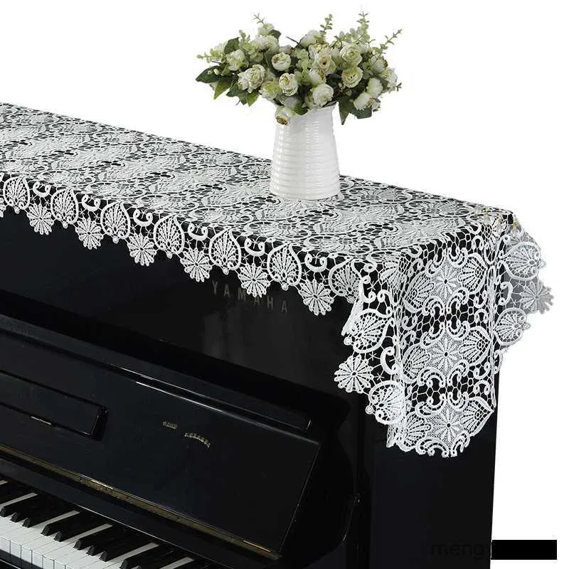 Dust Cover Embroidery Simple Modern White Lace Piano Cover Embroidered Fabric Piano Cover European-Style Dustproof piano decoration cover R230803