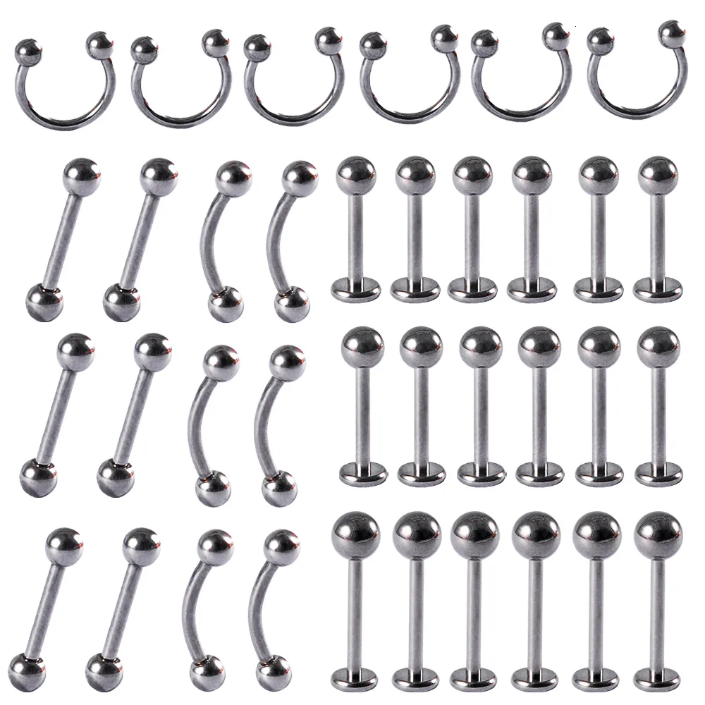 Labret läpp piercing smycken 30 st g23 solid ring öron tragus brosk hästsko skivstång ögonbryn 230802