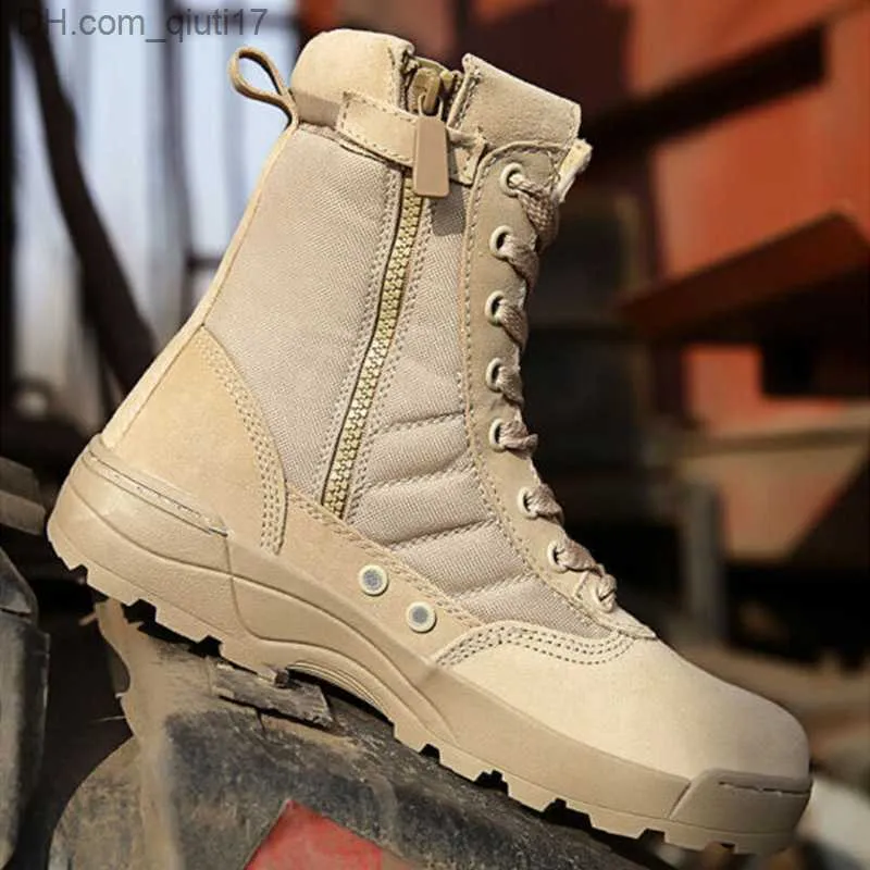 Botas Moda botas masculinas Botas militares de couro ao ar livre de inverno Botas de combate do exército respiráveis Botas de deserto de tamanho grande Sapatos de caminhada masculinos 385 Z230803