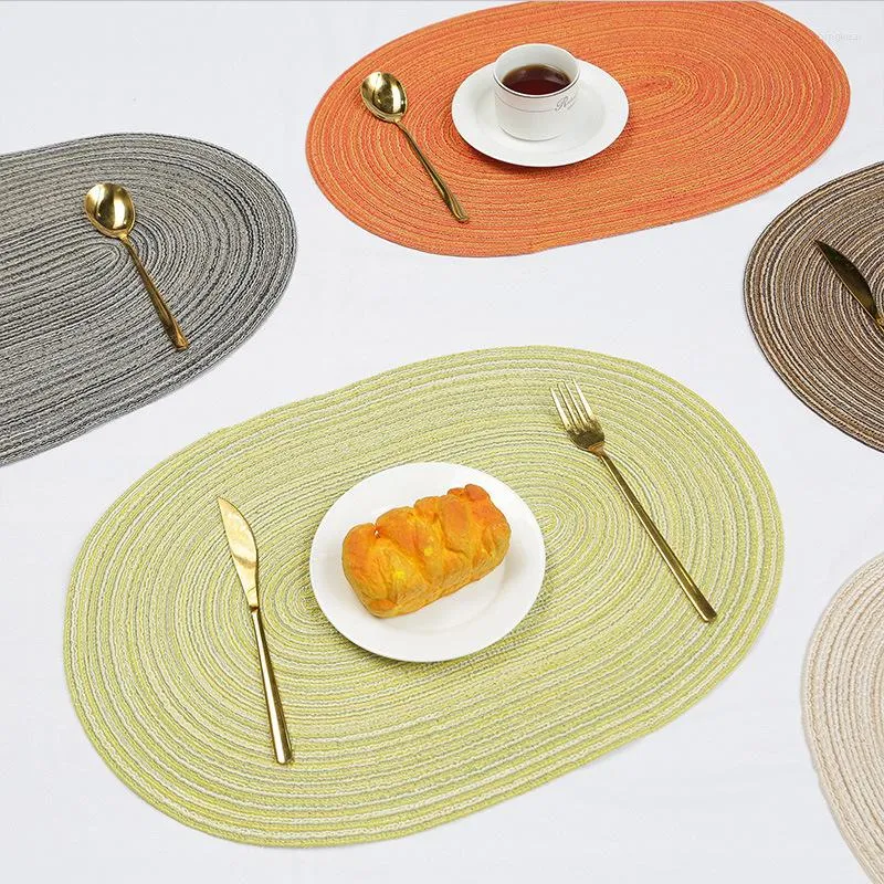 Placemats Geweven Isolatie Mat Creatief Ovaal Katoen Garen Europese Woondecoratie Ramee Antislip Placemat Voor Dineren