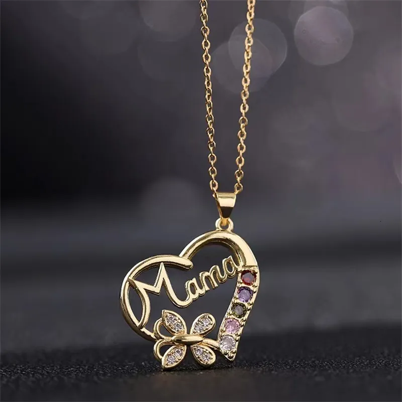 Pendant Necklaces Fashion European and American cute mother s day mother necklace colorful heart butterfly exquisite collarbone chain charm gift 230802