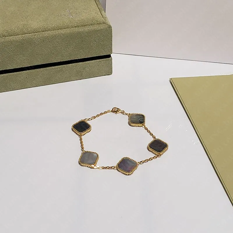 designer de pulseira masculina Clover Bracelet clover Clássico 4/Quatro Folhas Pulseira de ágata preta Banhada a ouro 18K Feminina e Meninas Dia dos Namorados Dia das Mães Jóias de Noivado