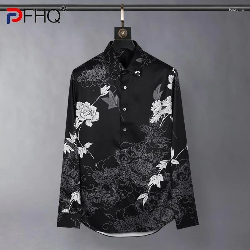 Chemises décontractées pour hommes PFHQ automne lumière luxe marée hauts fleurs originales à manches longues imprimé motif bouton Cool Design 21Z1112