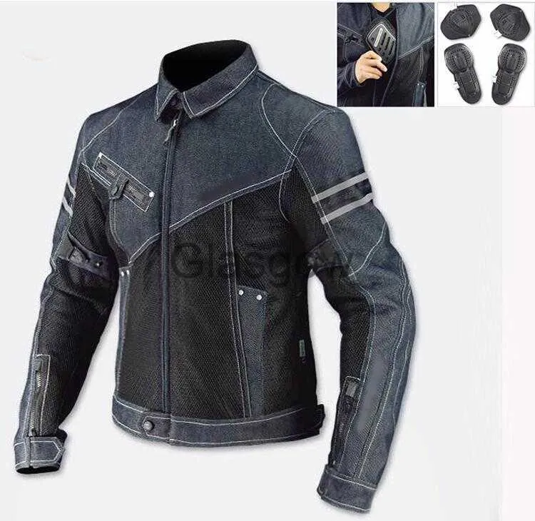 Vêtements de moto JK006 loisirs d'été denim maille manteau course moto équitation veste costume hommes lourd moto Rider avec Protection x0803