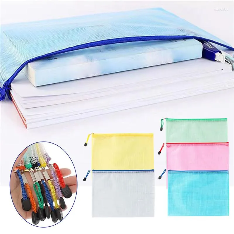 Storage Bags A4/A5/A6Mesh Zipper Pouch Waterproof Plastic Document Multipurpose For Travel Office Appliances Home Organize