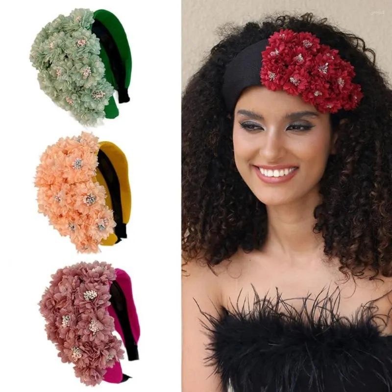 Haarspangen, großes, breites, klobiges Blumen-Stirnband für Damen, modisch, elegant, hübsch, Festival, Blumen-Haarband, Mädchen-Party-Schmuck