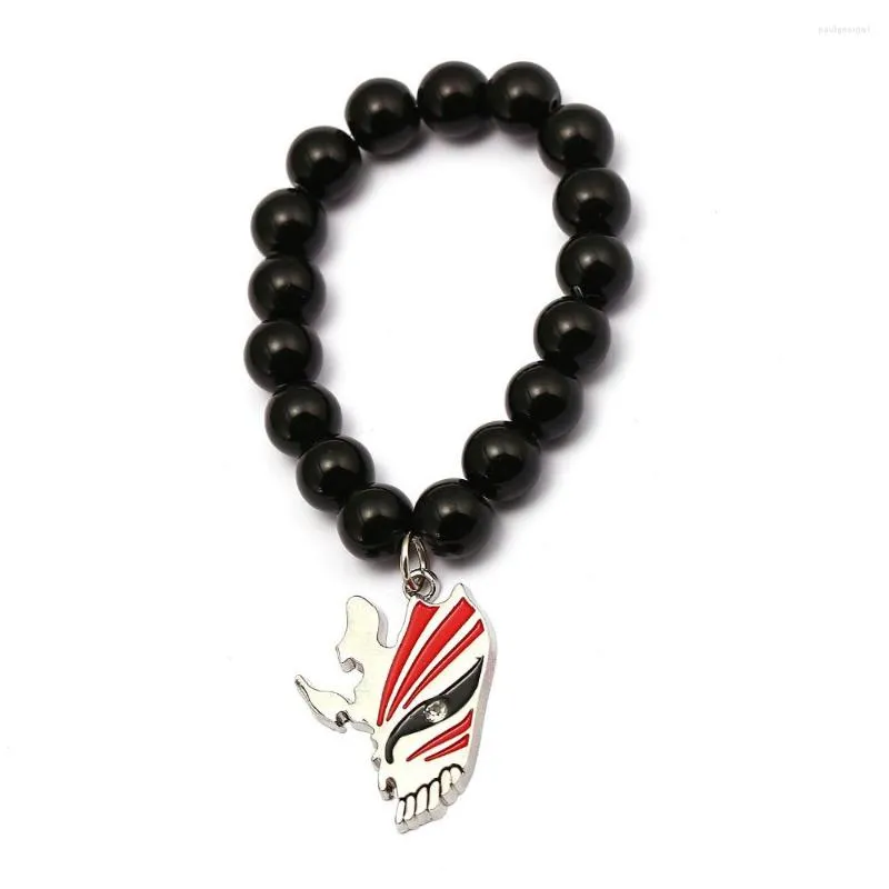 Charm Bracelets Anime Bleach Mask Bracelet Com Natural Black Lava Rock Kurosaki Stone 10MM Contas Frisadas Homens Jóias HC12439