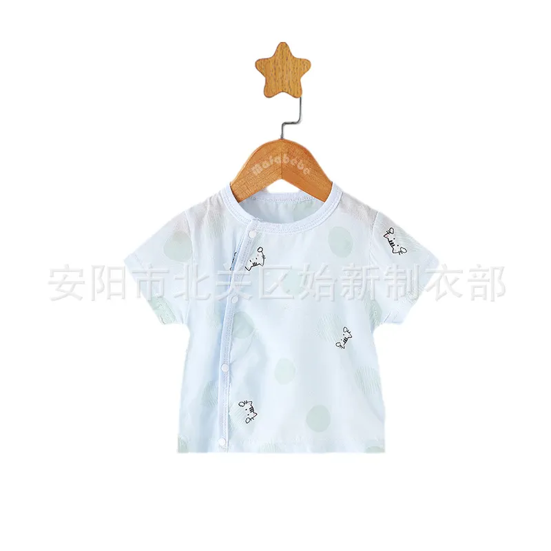 Summer Interwoven Snap Fastener T -shirt - Baby Top Short Sleeve Clothes Baby Children Half Sleeve Base Thin Shirt