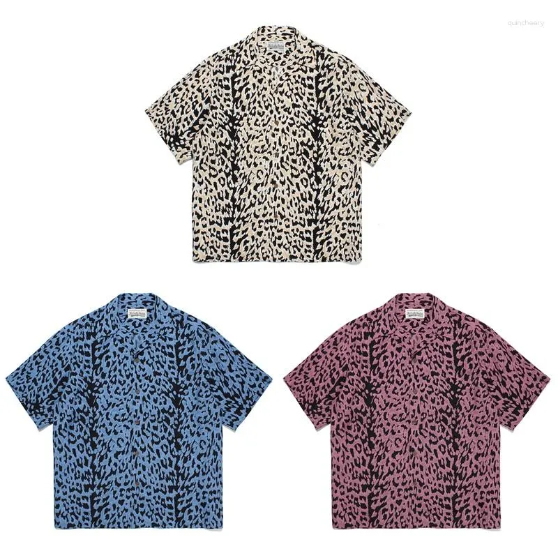 Camisas casuais masculinas WACKO MARIA Estampa de leopardo manchada Homens Mulheres Camisa havaiana de alta qualidade Camiseta superior